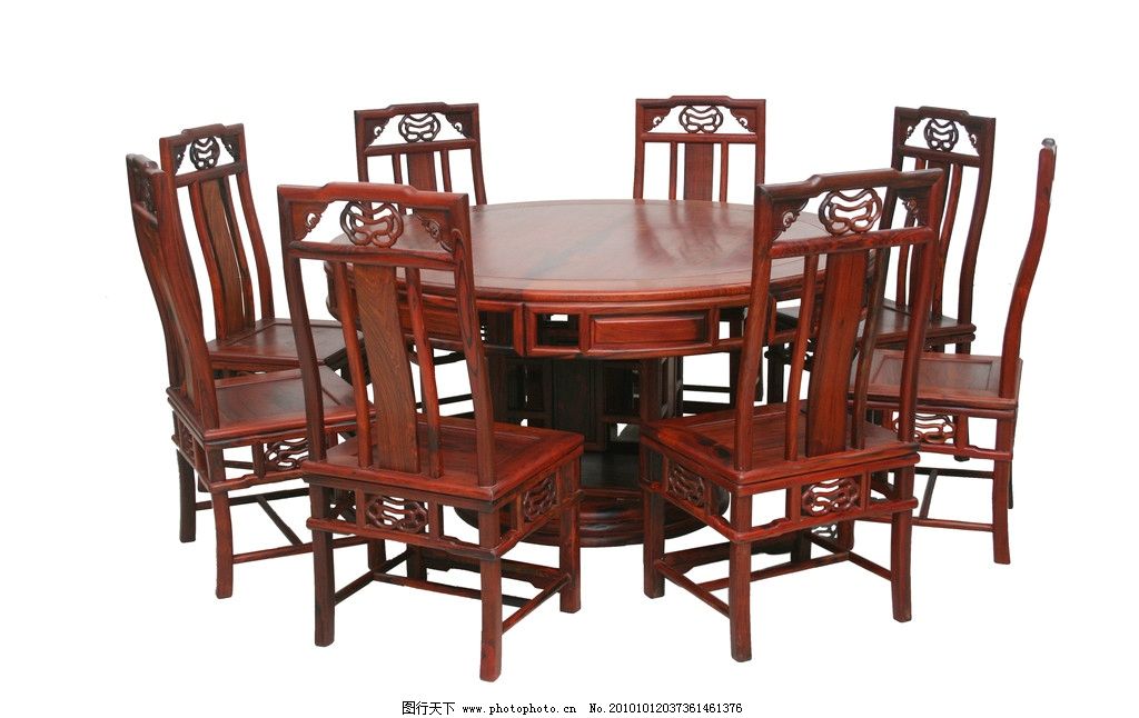 红木家具餐桌九件套图片